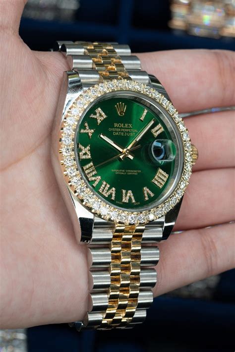 rolex enamel green diamond|Rolex green faced watch.